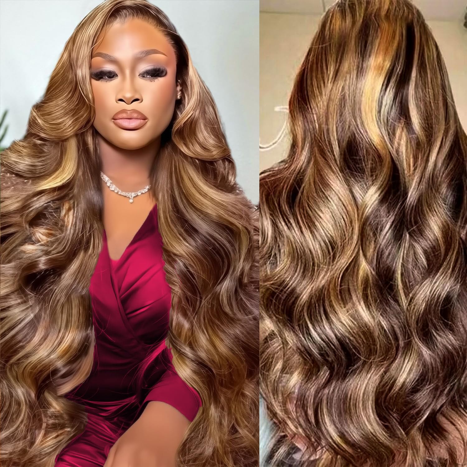Human Hair Wigs - Wig Rambut Asli HD Highlight 46