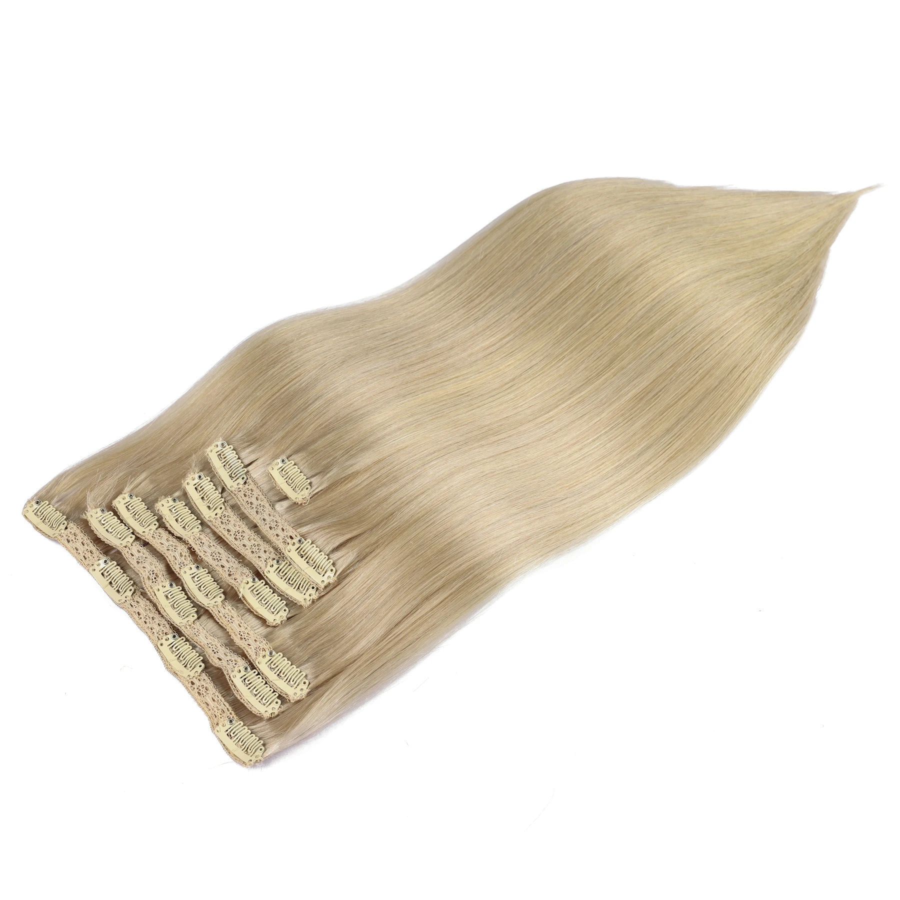 Seamless Clip In Hair Extensions Human Hair - Ekstensi Rambut Clip-In PU Hitam Alami