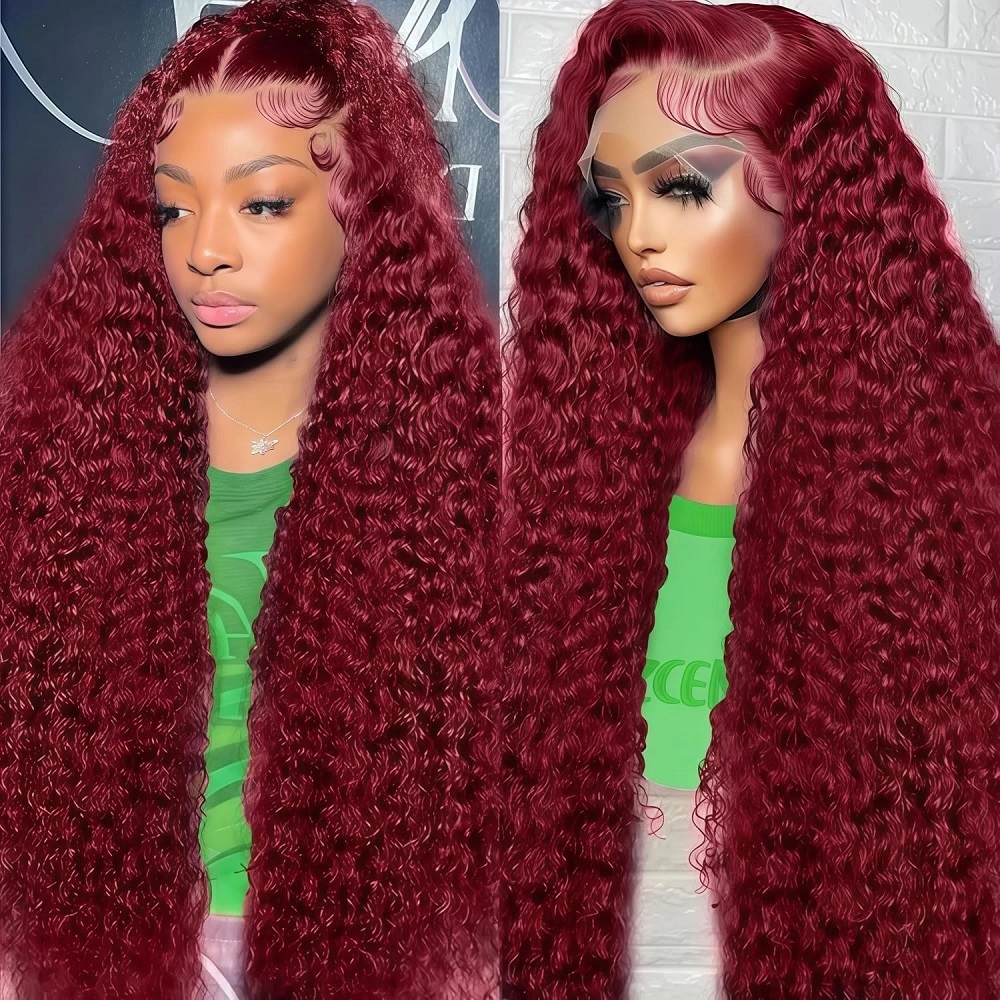 Human Hair Wigs - Wig rambut manusia warna burgundy 99J,