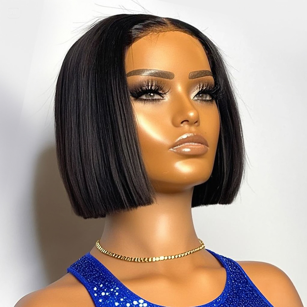 Pre Parted 13X4 Lace Front Bob Wig - Wig Bob Pendek Lurus 250% Density