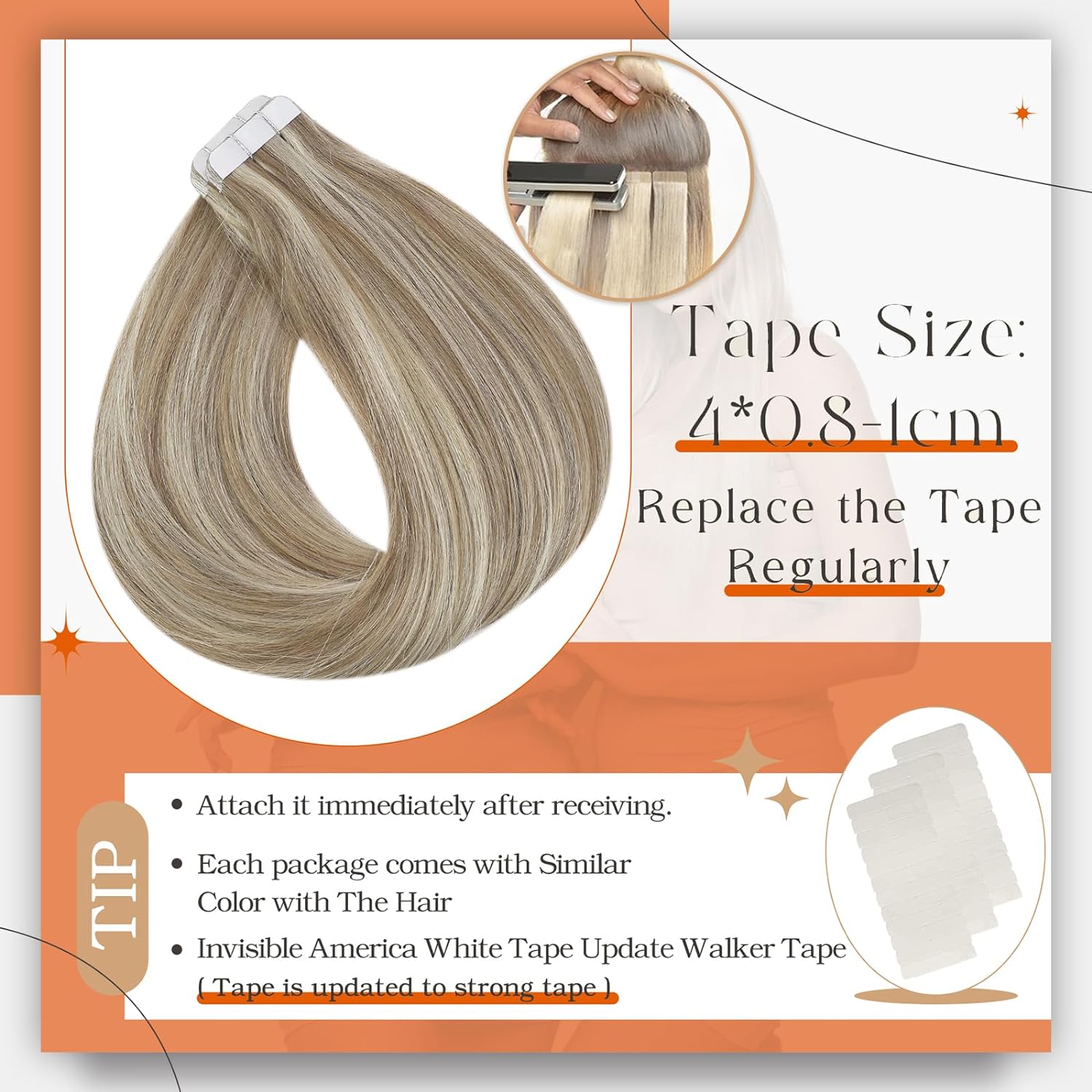 Pita rambut asli bersinar penu - Invisible Tape In Extensions Real Hair ulasan dan harga