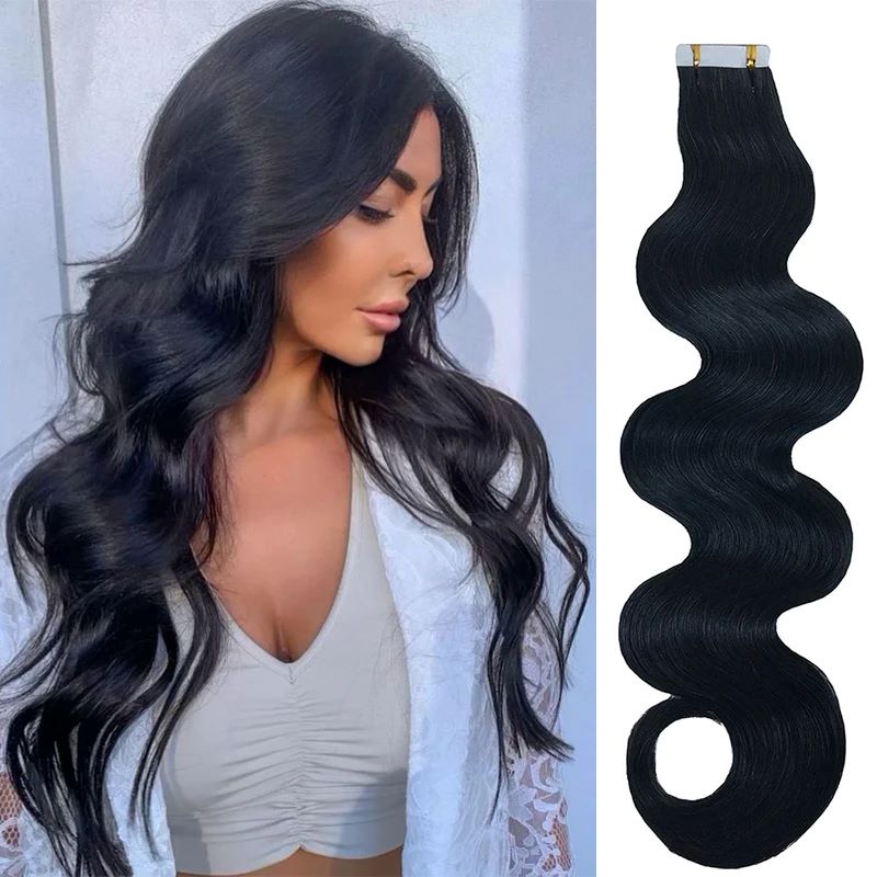 Pita gelombang tubuh panjang d - Invisible Tape In Extensions Real Hair ulasan dan harga