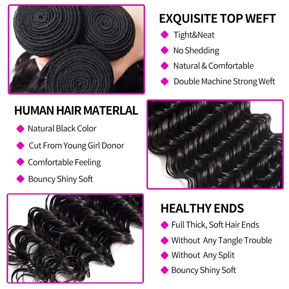 Rambut Manusia Virgin Brazil 1 - Deep Wave 3 Bundles With Closure ulasan dan harga