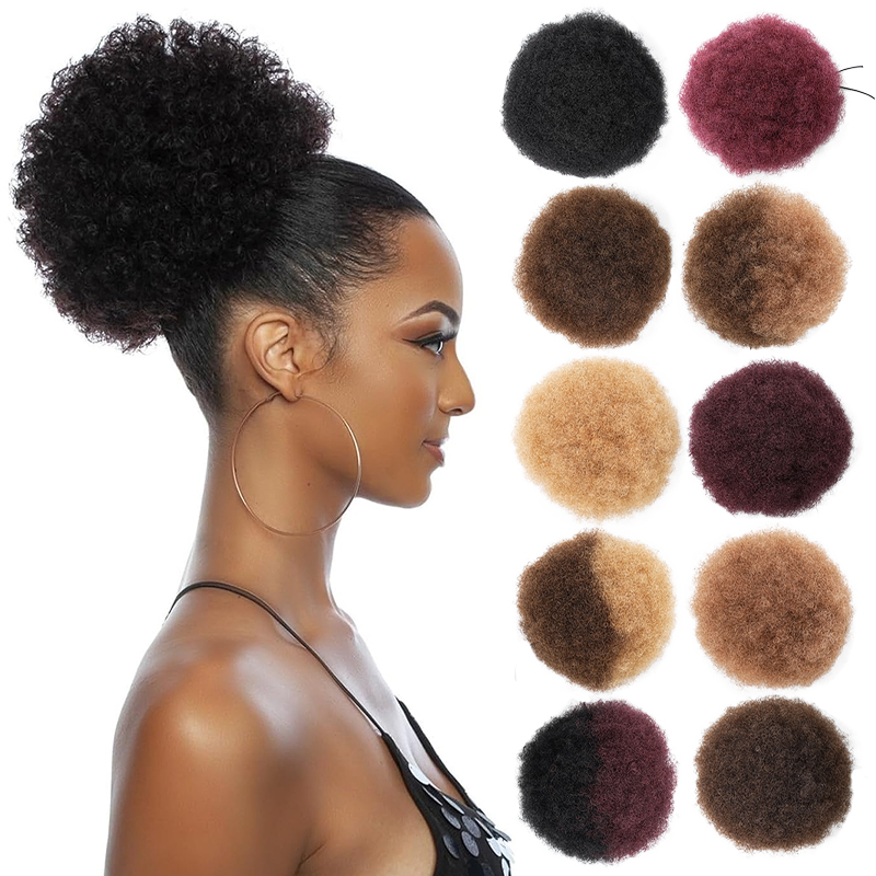 100% Rambut Manusia 8 Inci Pen - Drawstring Afro Curly Puff Ponytail ulasan dan harga