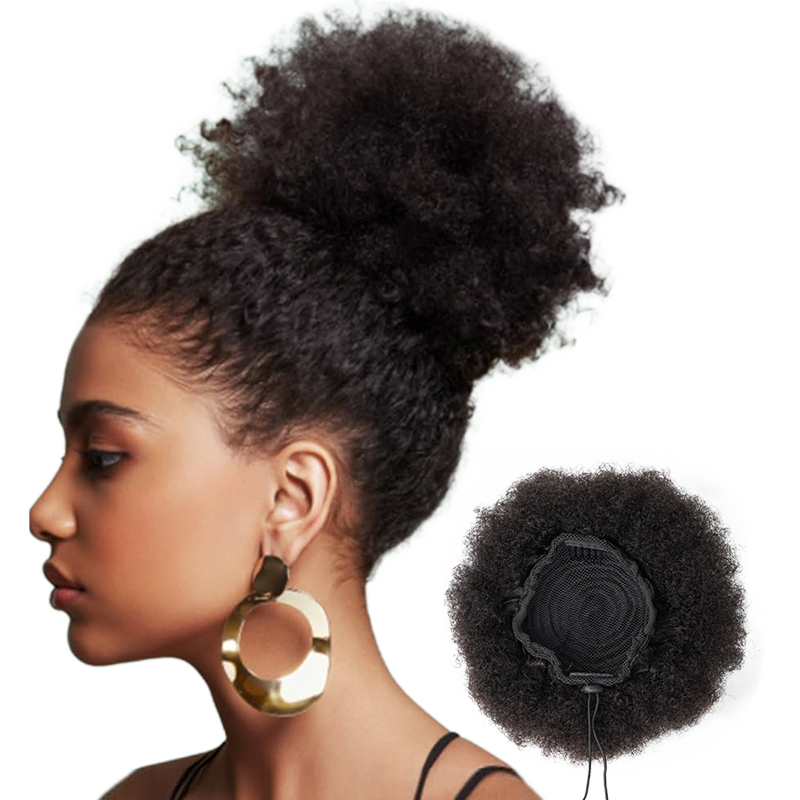100% Rambut Manusia 8 Inci Pen - Drawstring Afro Curly Puff Ponytail ulasan dan harga