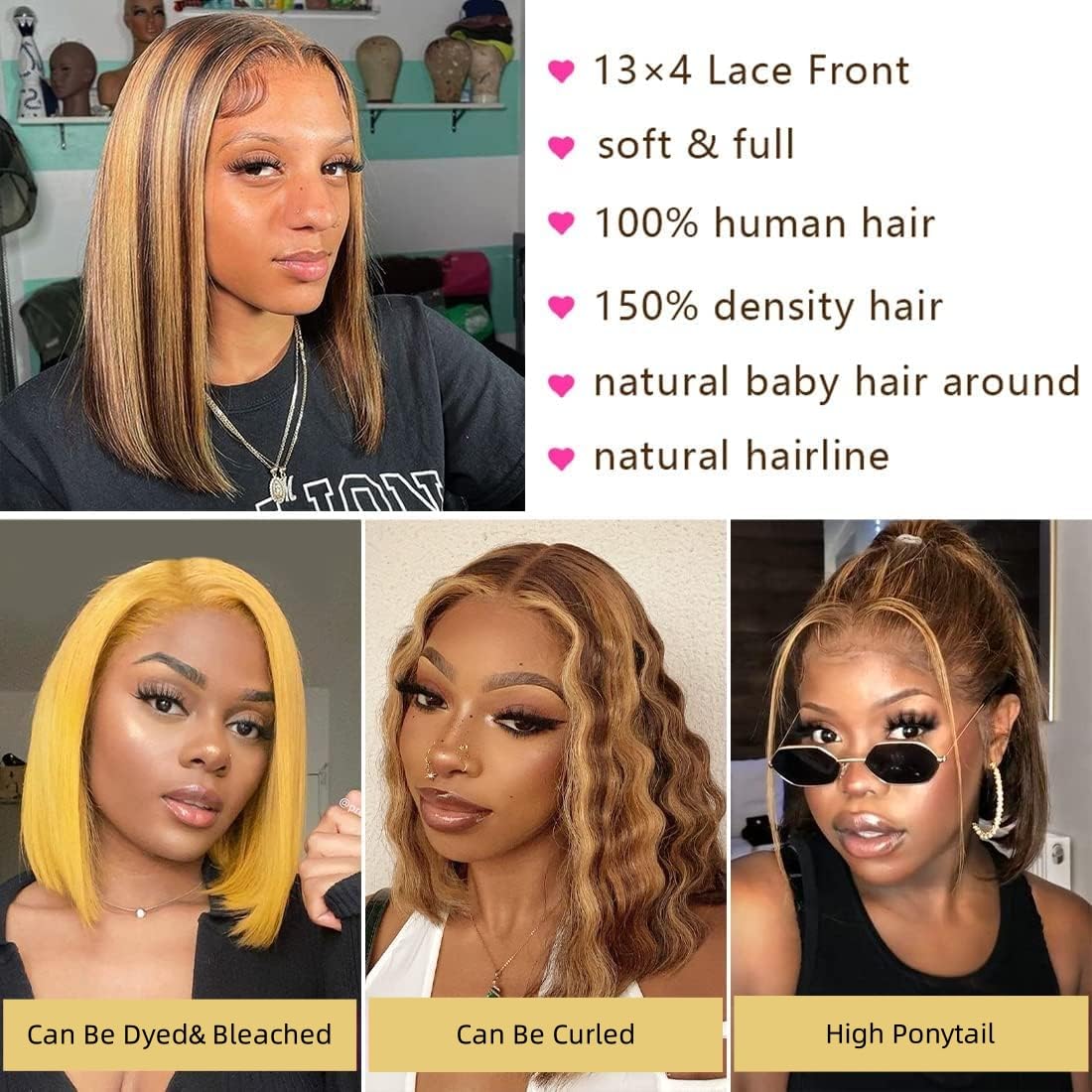 Wig Bob Rambut Asli 13x4 HD La - Pre Parted 13X4 Lace Front Bob Wig ulasan dan harga