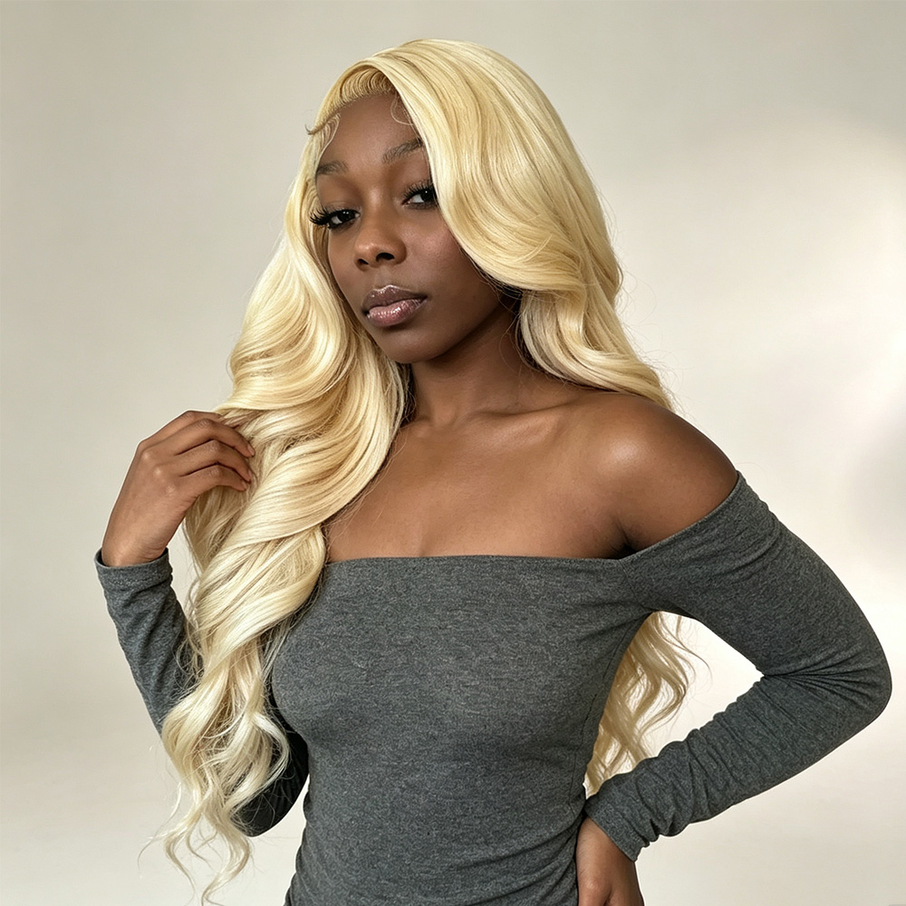 Wig Rambut Asli Brasil 13x4 13 - 613 Blonde Body Wave Lace Front Wig ulasan dan harga
