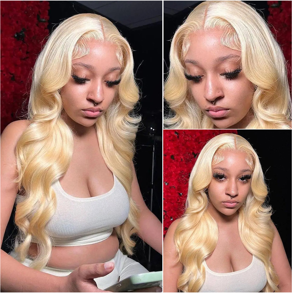 Wig Rambut Asli Brasil 13x4 13 - 613 Blonde Body Wave Lace Front Wig ulasan dan harga