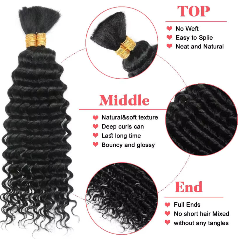 Rambut Manusia Asli Deep Water - Water Wave Bulk Human Hair For Braiding ulasan dan harga