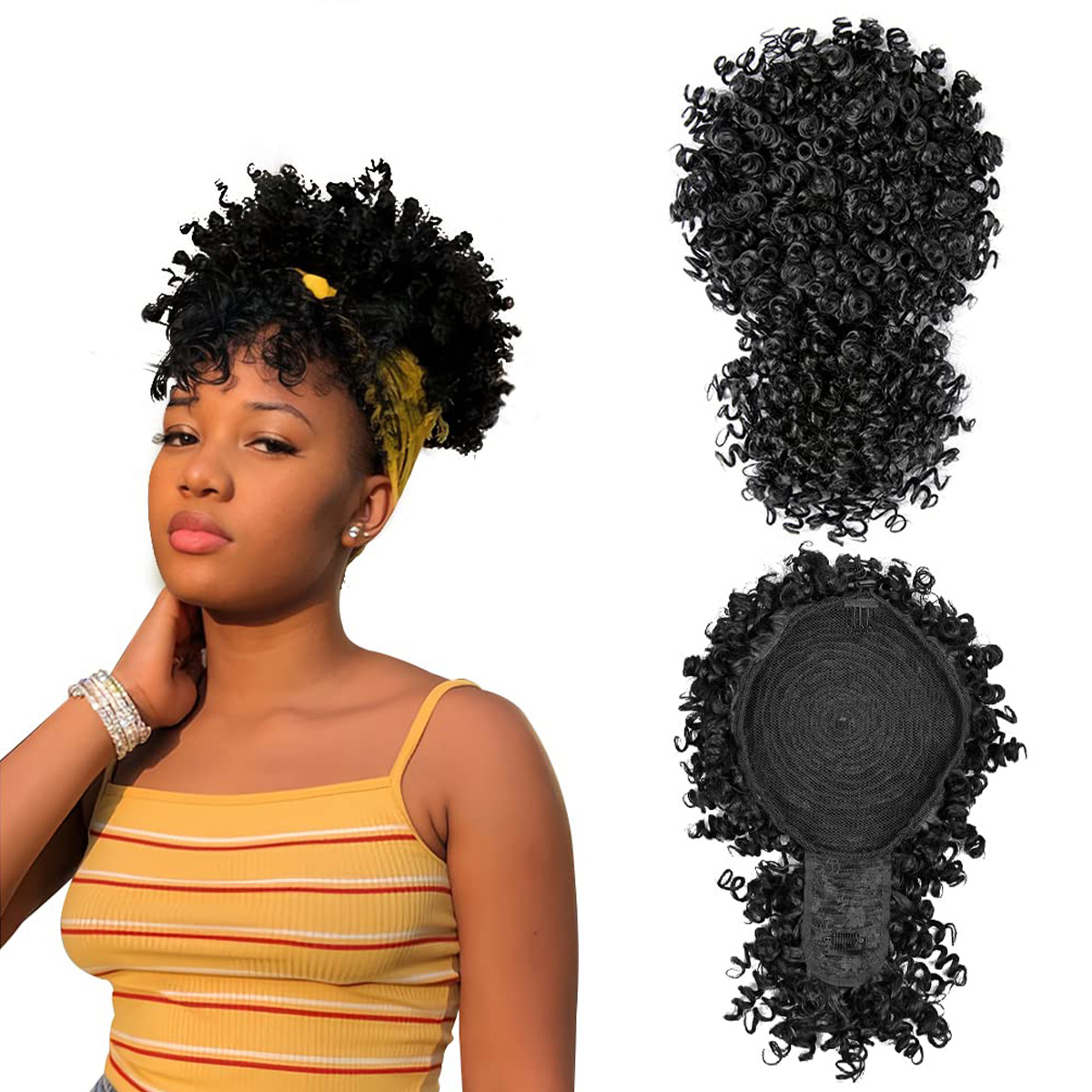 Afro Puff sintetis tali serut  - Drawstring Afro Curly Puff Ponytail ulasan dan harga