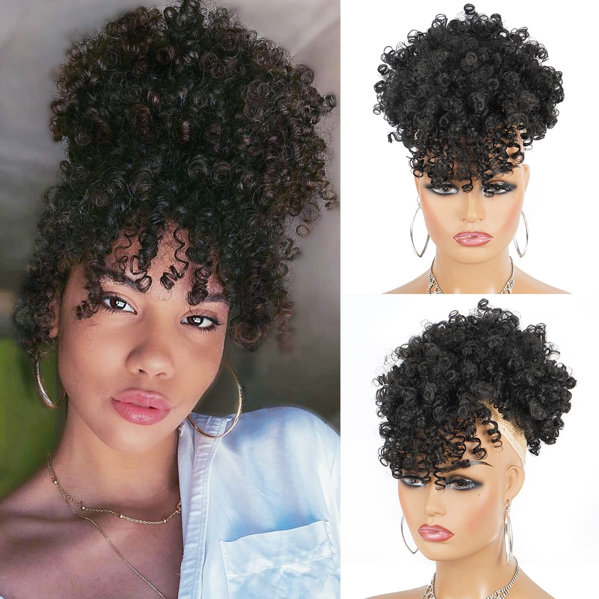 Afro Puff sintetis tali serut  - Drawstring Afro Curly Puff Ponytail ulasan dan harga