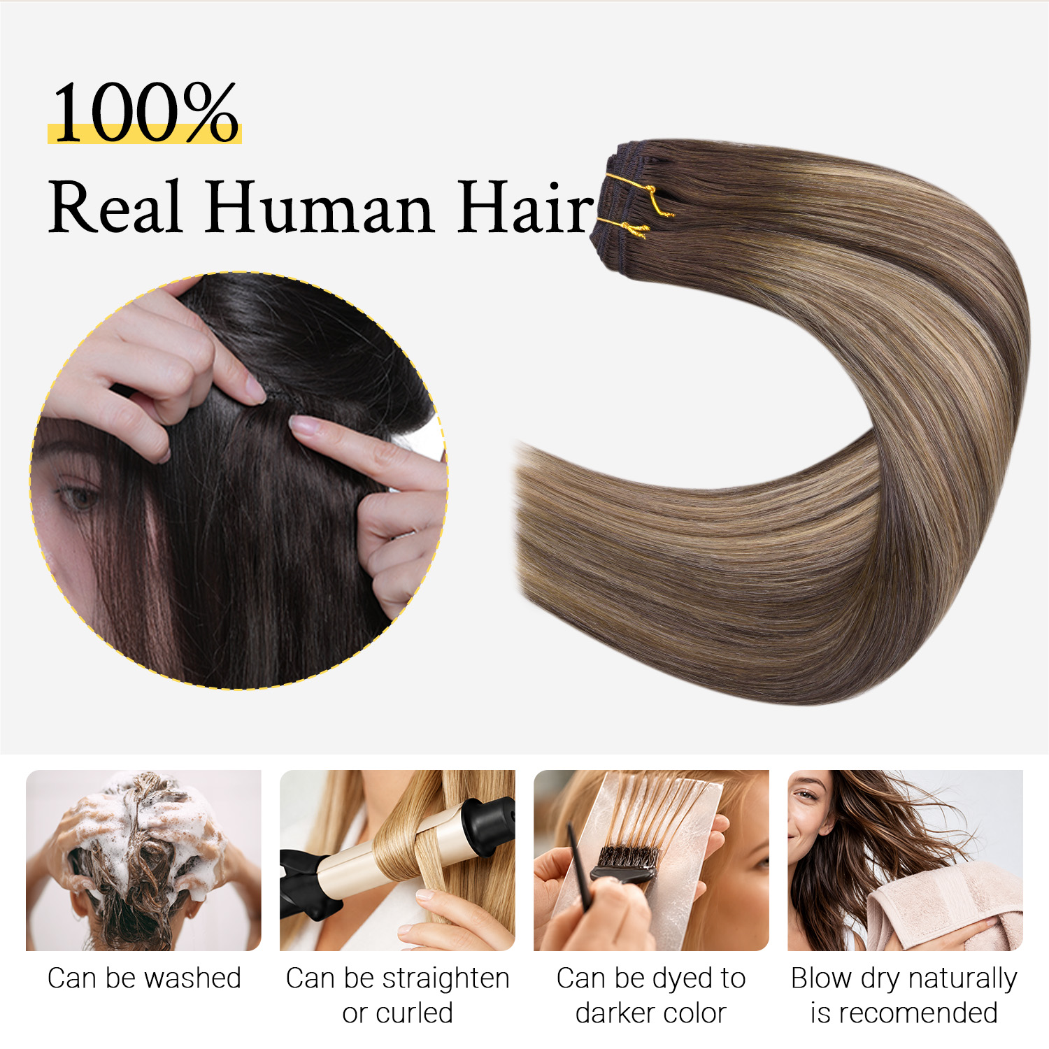 Sunmofavo Ekstensi Rambut Manu - Seamless Clip In Hair Extensions Human Hair ulasan dan harga