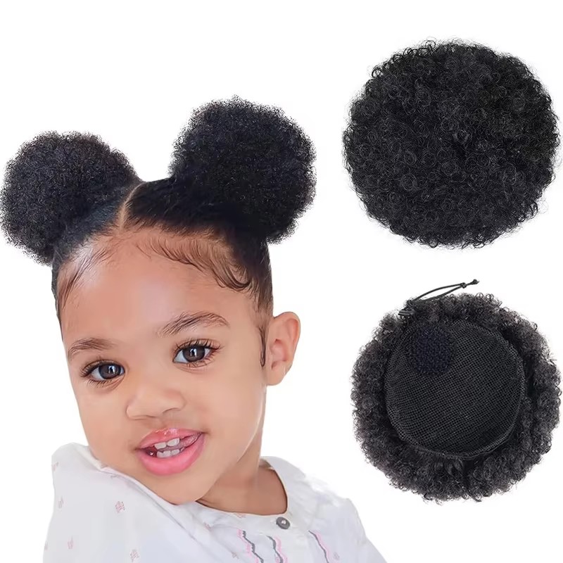 1PC/Pak Rambut Puff Anak-anak  - Drawstring Afro Curly Puff Ponytail ulasan dan harga