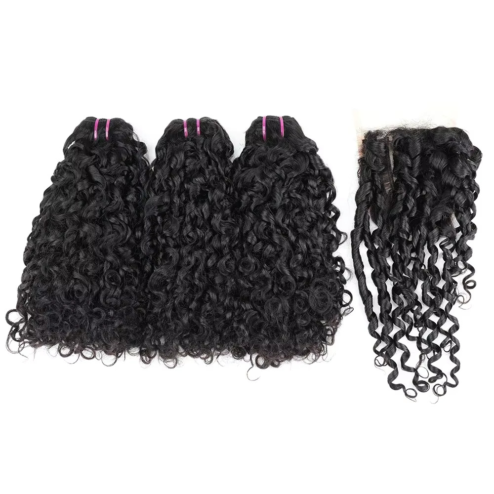 Rambut Pixie Curl dengan Closu - Deep Wave 3 Bundles With Closure ulasan dan harga